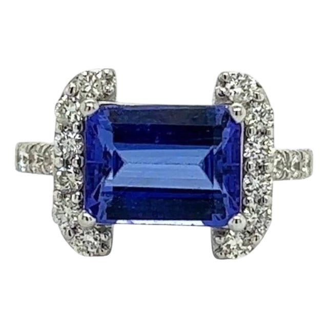 Natural Tanzanite Diamond Ring Size 6.5 14k W Gold 3.89 TCW Certified For Sale
