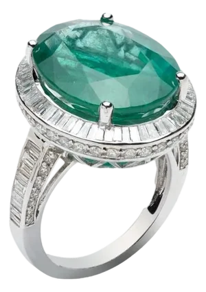 Natural Zambian Ring 14.90 Carats Emerald and 2.15 Carats in 14k Gold