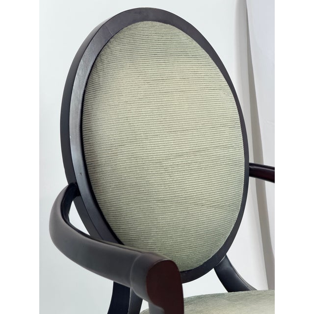 Barbara Barry Barbara Barry for Baker Medallion Back Armchair in Light Textured Upholstery For Sale - Image 4 of 8