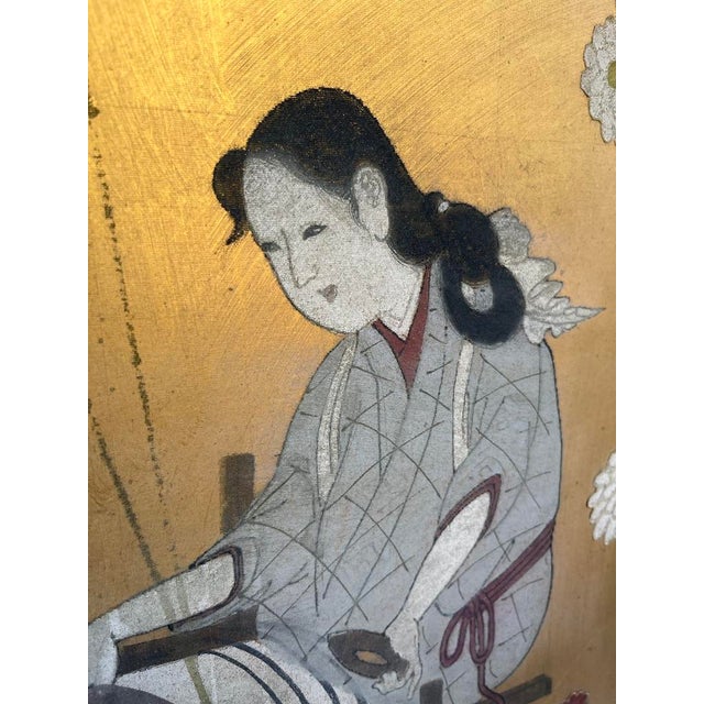 Antique Japanese Hand Painted Panels a Pair For Sale - Image 6 of 12