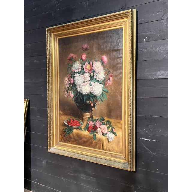 Floral Still Life, 1891, Large Oil on Canvas For Sale - Image 12 of 14