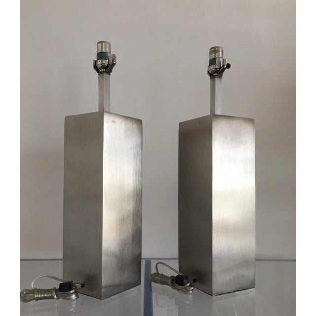 Pierre Cardin 1970s Vintage Brushed Steel Pierre Cardin Lamps - a Pair For Sale - Image 4 of 12