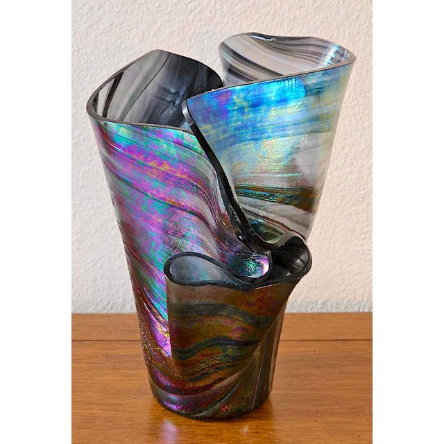 Purple 1990s Iridescent “Handkerchief” Art Glass Vase, Oil Slick Finish For Sale - Image 8 of 14