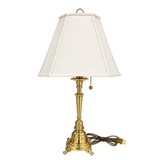 Hollywood Regency Solid Brass Candlestick Table Lamp Empire Shade For Sale