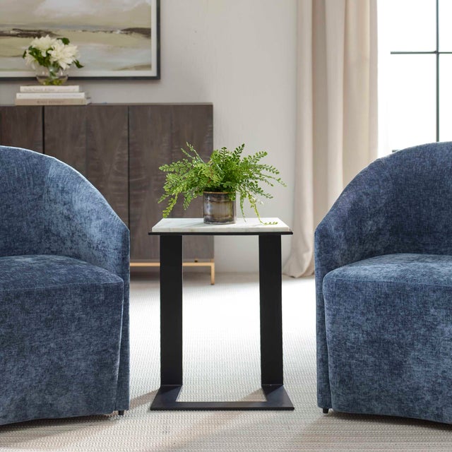 This Accent Table Boasts A Honed White Marble Top, Beautifully Framed In Black-plated Iron, Creating A Striking Contrast...