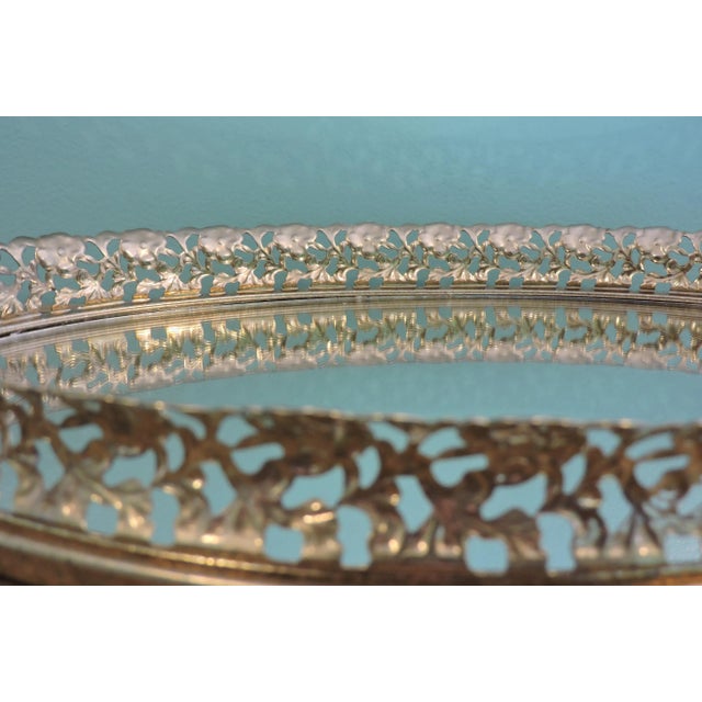 Vintage Metal Filigree Large Oval Mirror Vanity Tray Brass Finish For Sale - Image 18 of 18