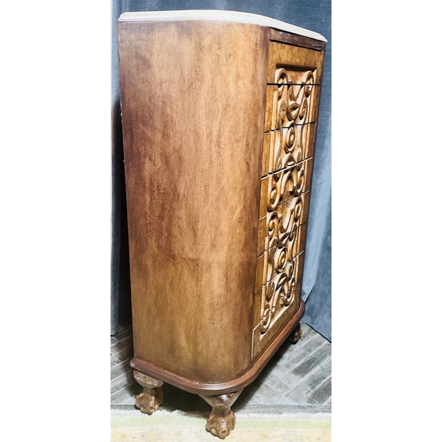1970s Italian Modern Sculptural Eight Drawer Chest With Travertine Top & Removable Velvet Jewelry Trays, c.1970 For Sale - Image 5 of 6