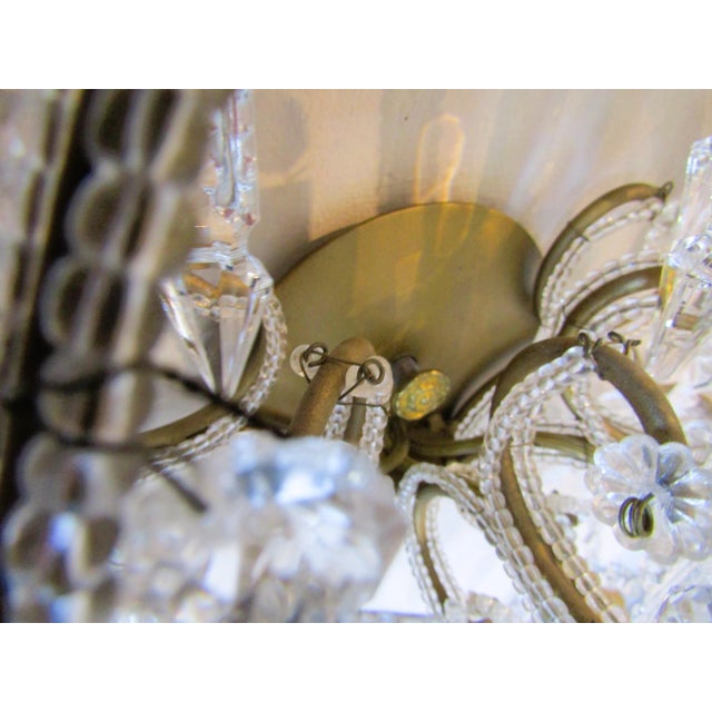 1960s Matched Pair Vintage Italian Beaded Crystal and Iron Lighted Wall Sconces For Sale - Image 10 of 11
