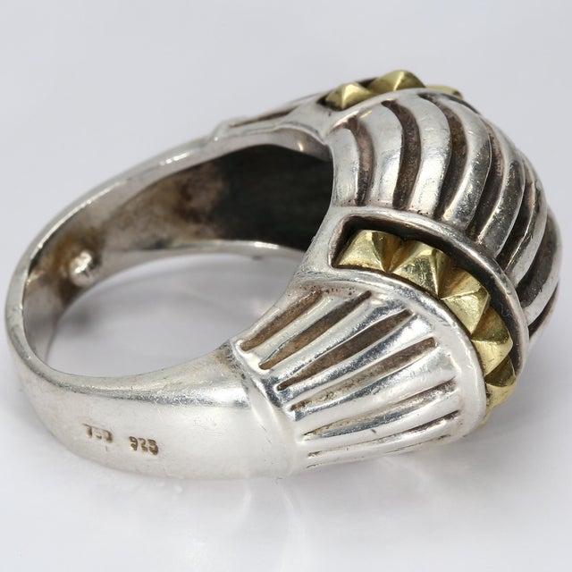 Mid 20th Century Lagos Caviar Sterling Silver & 18k Gold Dome Ring - Size 7.75 For Sale - Image 4 of 10