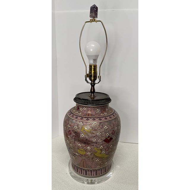 Mid 20th Century Asian Lamp With Acrylic Base For Sale - Image 12 of 13
