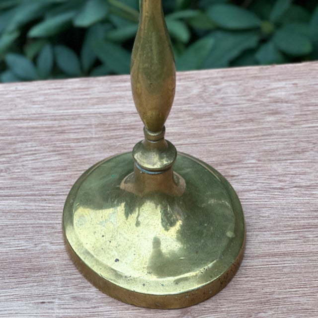 Metal Antique Heavy Brass 9.5" Tall Candlestick Candle Holders - a Pair For Sale - Image 7 of 11