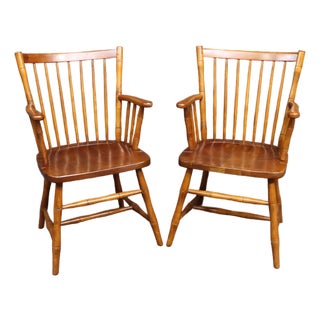 L. & j.g. Stickley Solid Cherry Fan Back Windsor Armchairs, Pair For Sale
