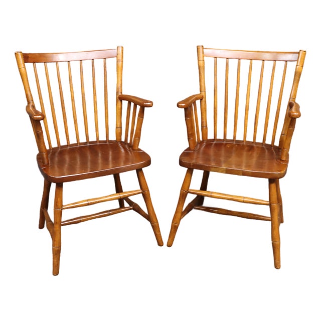 L. & j.g. Stickley Solid Cherry Fan Back Windsor Armchairs, Pair For Sale