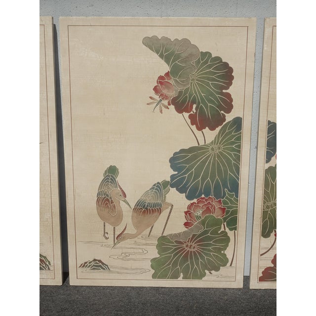 Vintage Oriental Asian Three Panel Picture Screen Crackle & Etched Finish For Sale - Image 10 of 16