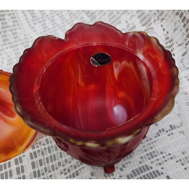 Fenton Art Glass Company 1920s Imperial Glass Slag Glass Footed Candy Dish Excellent Condition For Sale - Image 4 of 7