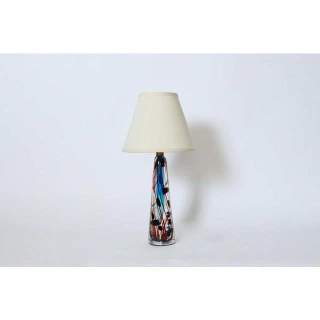 Mid-Century Modern Mid 20th Century Fulvio Bianconi Style Murano Blue Art Glass Table Lamp For Sale - Image 3 of 12