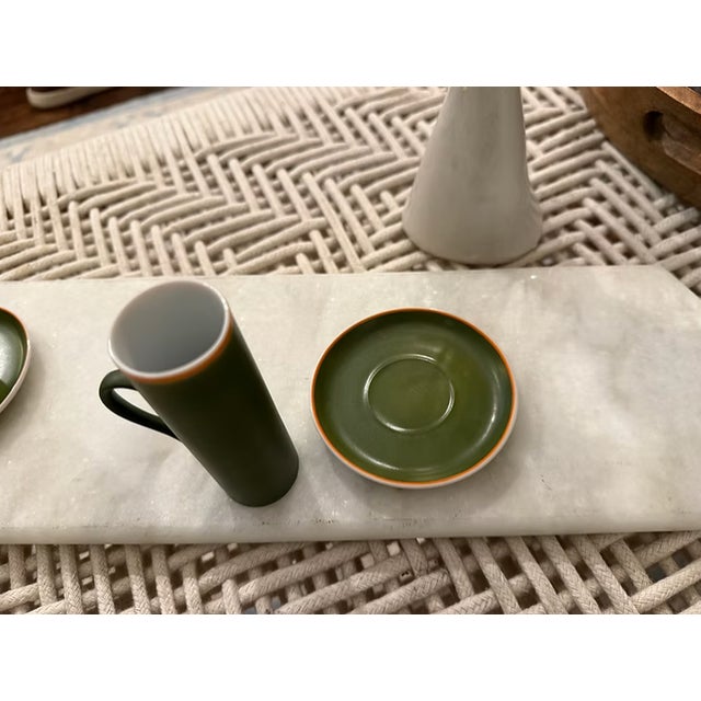 Army Green Rare Vintage Mid Century Tarkett Schmid Porcelain Espresso Cups & Saucers | Set of 4 For Sale - Image 8 of 8