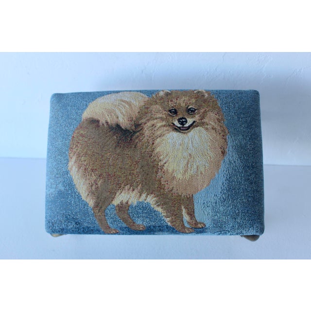 Vintage PomeranianTapestry Upholstered Cast Brass Finish Cabriole Legs Foot Stool. Good looking dog tapestry brass legs...