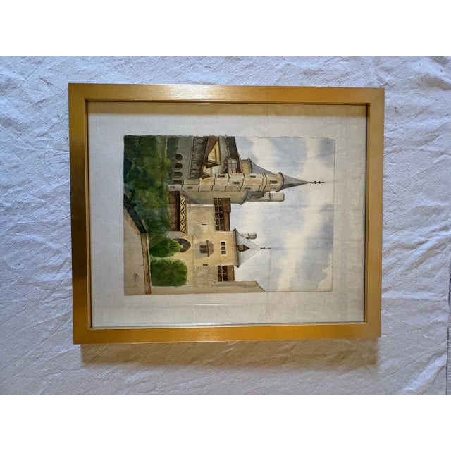 Mid 20th Century Framed French Watercolor Painting of Chateau La Roche Pot For Sale - Image 10 of 12