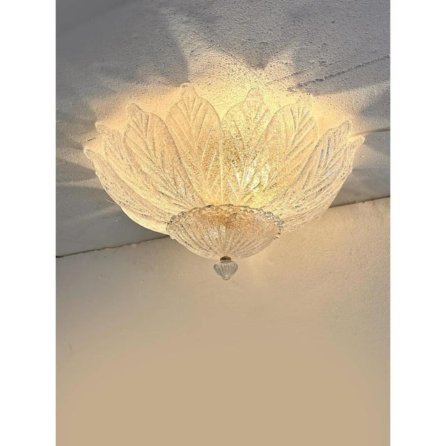 Contemporary Venetian White Graniglia Leaf Murano Glass Flush Mount by Simoeng for Simoeng For Sale - Image 3 of 8