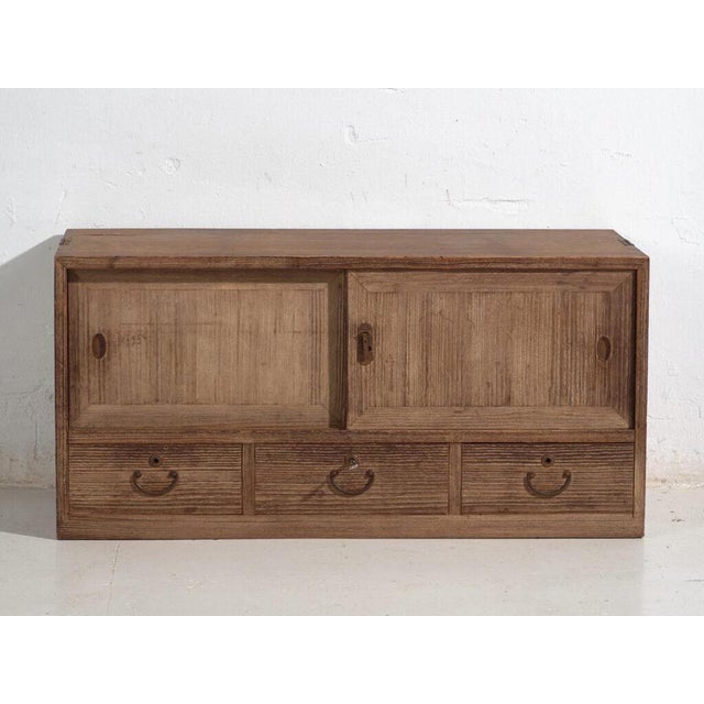 Low Antique Tansu Cabinet with Sliding Doors For Sale - Image 6 of 14