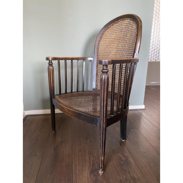 Vintage Art Deco Wood and Rattan Easy Chair, 1920s For Sale - Image 10 of 15