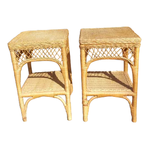 Pair of 1970s Vintage Wicker Side Tables