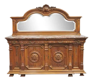 19th Century French Walnut Carved Marble Top Sideboard