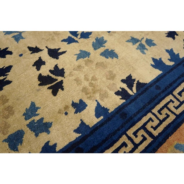 Majestic Ivory and Blue Color With Leaves and Flower Design Antique Chinese Peking Rug For Sale In New York - Image 6 of 6