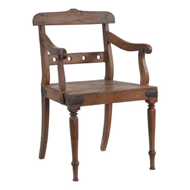 Vintage Anglo-Indian Teakwood Armchair For Sale