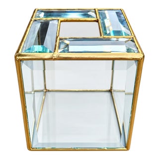 Vintage 1980s 24k Gold Leaded Beveled Glass Tissue Box Cover For Sale
