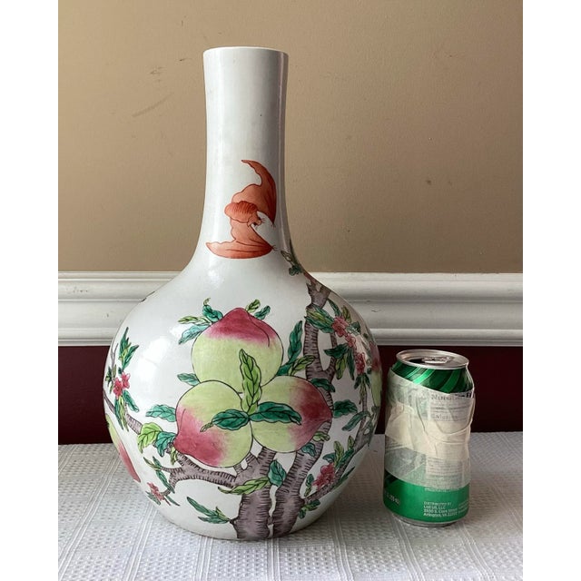 Chinese Vintage Chinese Famille-Rose Porcelain Vase – Peach & Bat Motif – 14” Tall, Unmarked For Sale - Image 3 of 11
