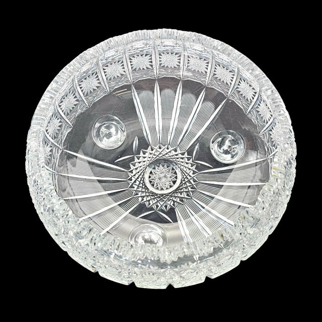 Mid 20th Century Bohemian Queen Anne’s Lace Cut Crystal Footed Bowl, 24% Lead Glass, Sawtooth Rim For Sale - Image 15 of 16
