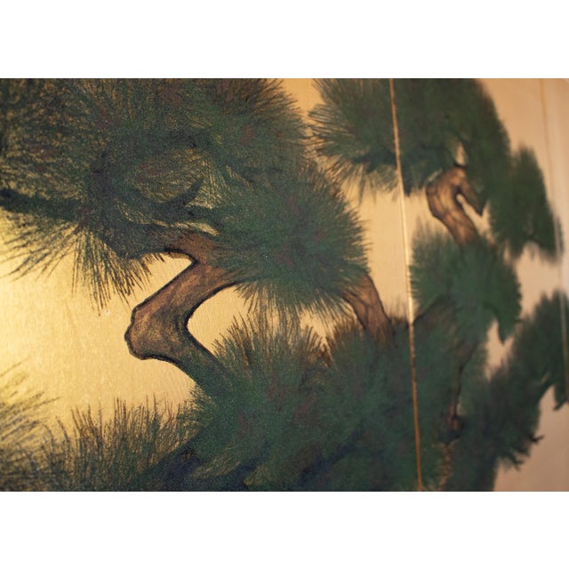 Wood 1960s "Evergreen Pine Tree", Shōwa Era Japanese Byobu Screen For Sale - Image 7 of 18