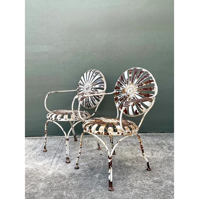 Metal Vintage Francois Carre Sunburst Metal Garden Chairs - A Pair For Sale - Image 7 of 12