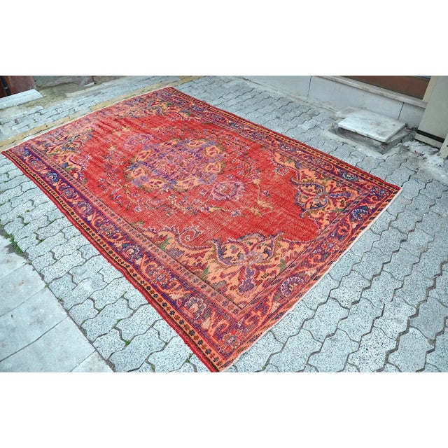 Vintage Handmade Red Rug For Sale - Image 4 of 11