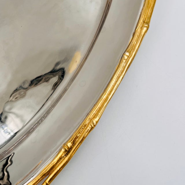 l'Objet Contemporary 24 Karat Gold & Nickel Plated Faux Bamboo Handled 24" Oval Platter Butler's Tray For Sale - Image 16 of 17