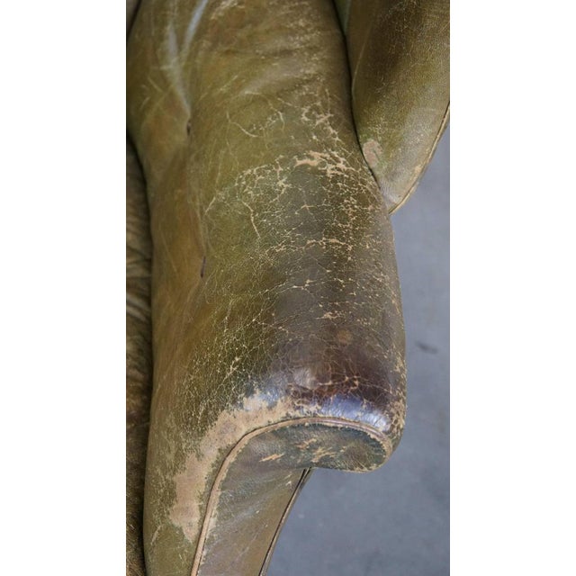 Brown Large Antique Barrel Back Wing Chair in Leather For Sale - Image 8 of 16