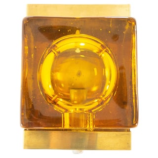 Amber Coloured Maritim Glass and Brass Wall Lamp by Vitrika, 1970s For Sale