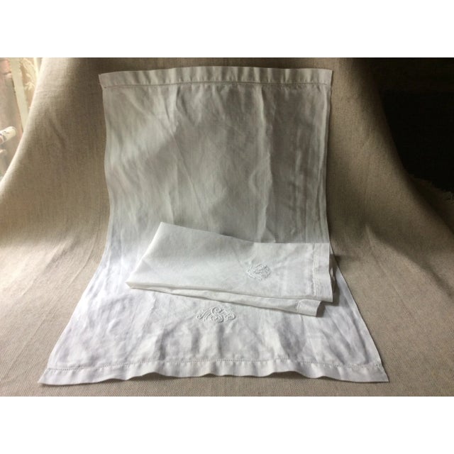 Textile Pristine Art Deco Linen With Groovy Loopy Monogram - Paris Flea Market Treasure For Sale - Image 7 of 10