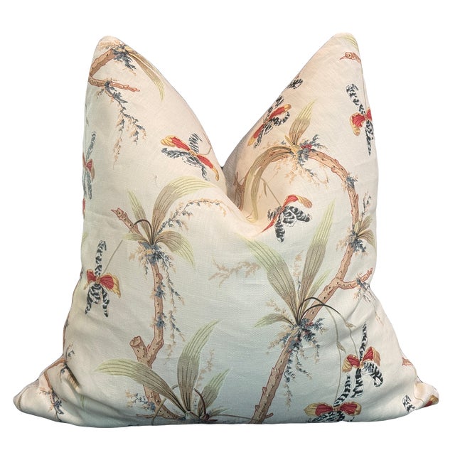 A gorgeous Vintage Interiors fabric stars in these eye-catching floral sofa pillows. Orchids are artfully rendered in...