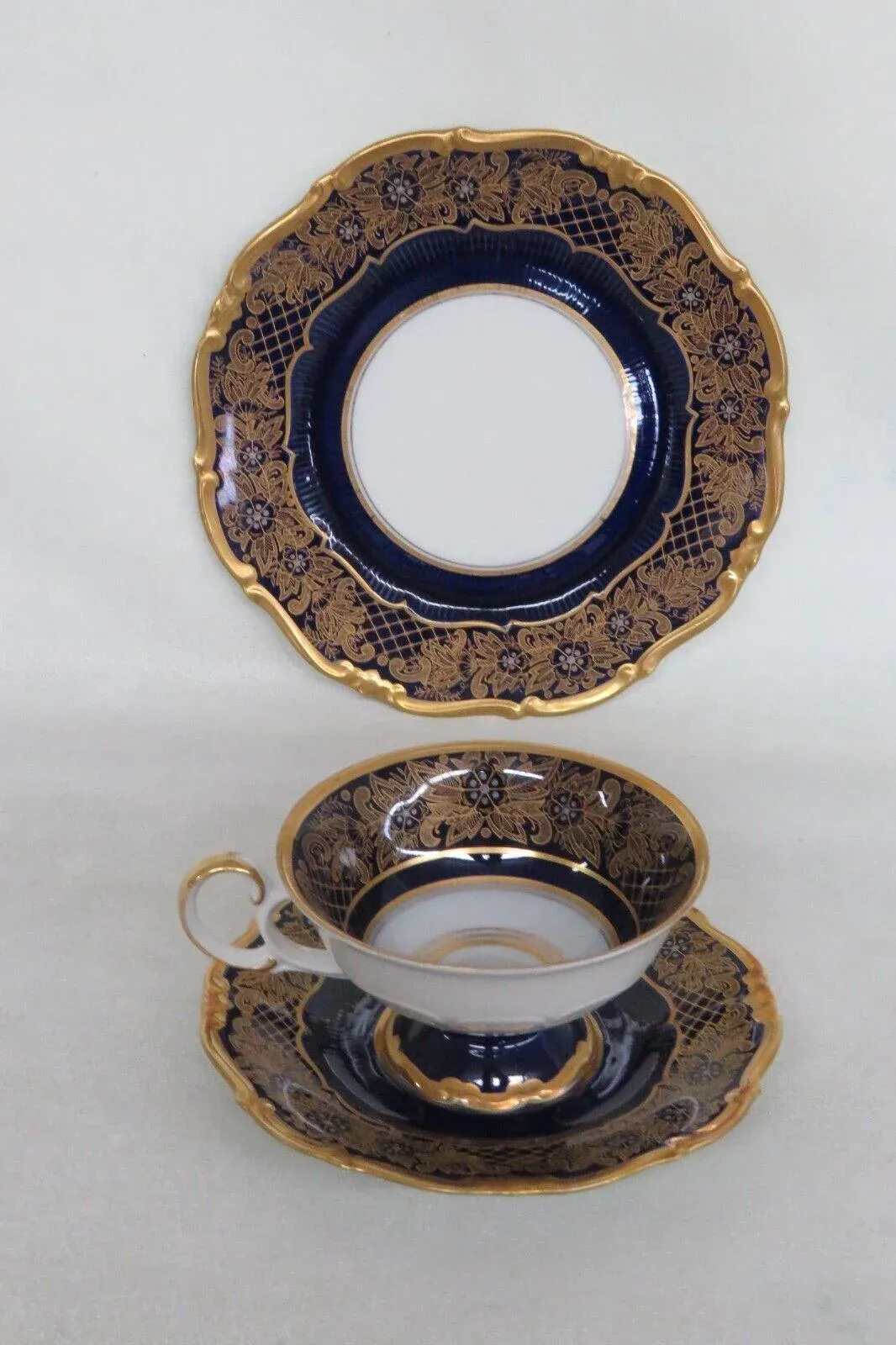 ワイマール　WEIMAR 金彩コバルトブルー フラワー　プレート4枚セット Echt Weimar Germany Kobalt Dora Tea Cup Saucer and Dessert Plate