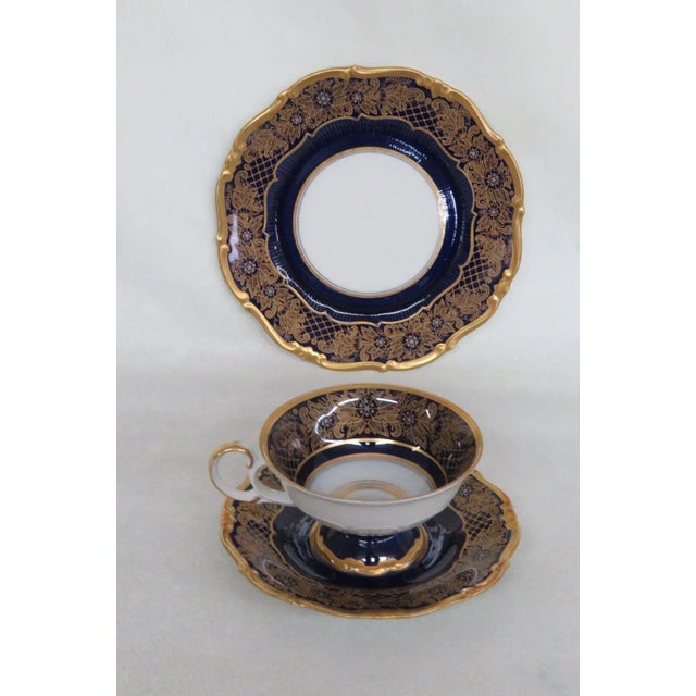 Echt Weimar Germany Kobalt Dora Tea Cup Saucer and Dessert Plate Set For Sale - Image 10 of 10