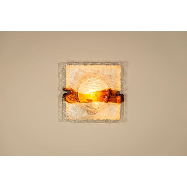 Venini Cristal & Amber Quilt Wall Lamps by Toni Zuccheri for Venini, Italy, 1970s, Set of 3 For Sale - Image 4 of 14