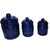 Mid-Century Modern Set of Three (3) Vintage Cobalt Blue Ceramic Canisters Raised Fruit Grape Design For Sale - Image 3 of 14