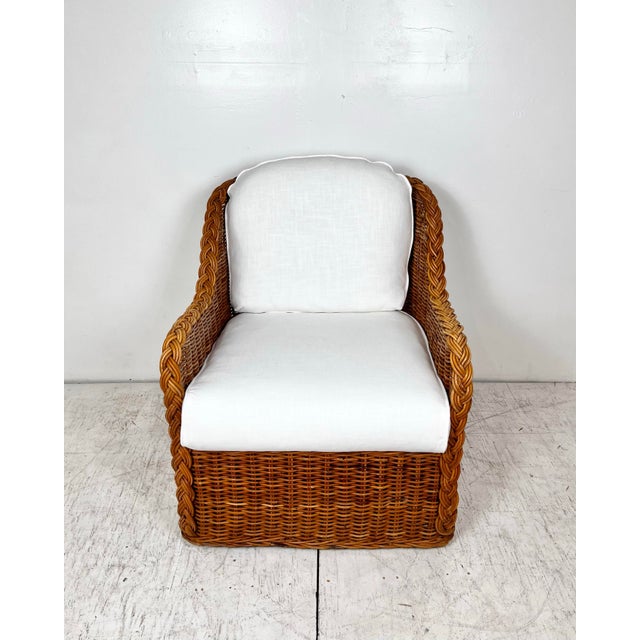 Vintage Wicker Work Style Wicker Rattan Lounge Chair For Sale - Image 4 of 12