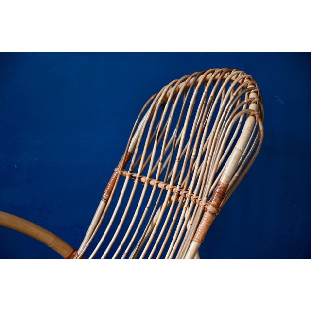 Rocking Chair in Natural Rattan and Bamboo, 1960s For Sale - Image 4 of 11