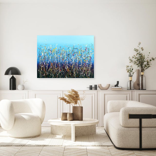 Blue Celebration 6 - Abstract Expressionist Vibrant Blue Tone Textural Drip Painting by Marc Raphael For Sale - Image 8 of 9