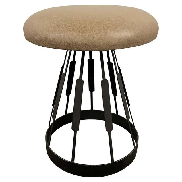 Metal Modern Mushroom Leather Upholstered Stool For Sale - Image 7 of 7