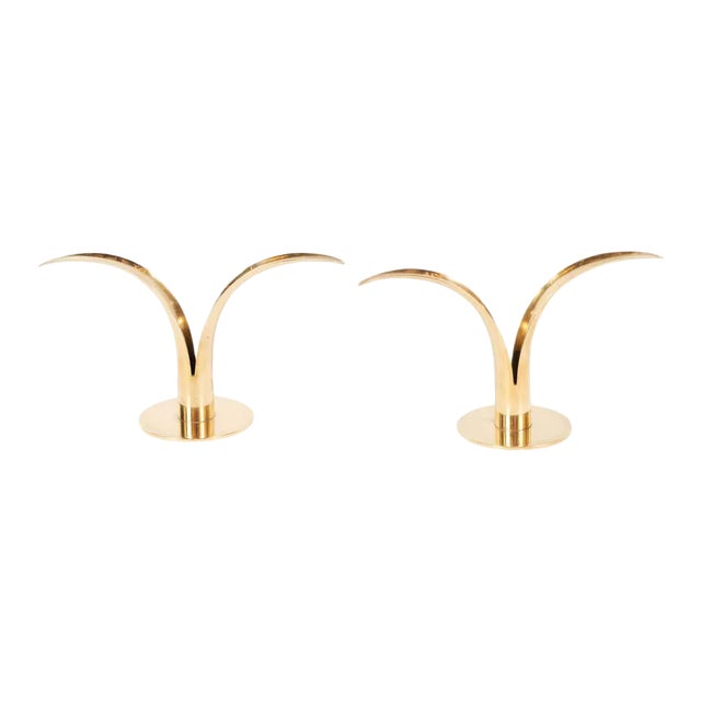 Mid-Century Modern Polished Brass Lily Candleholders by Konst of Sweden - a Pair For Sale